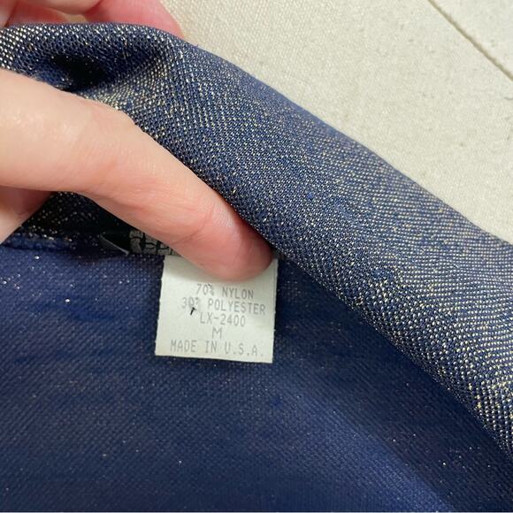 Vintage 90s Slightly Sheer Blue Gold Iridescent Button Down Long Sleeve Top - Picture 11 of 11